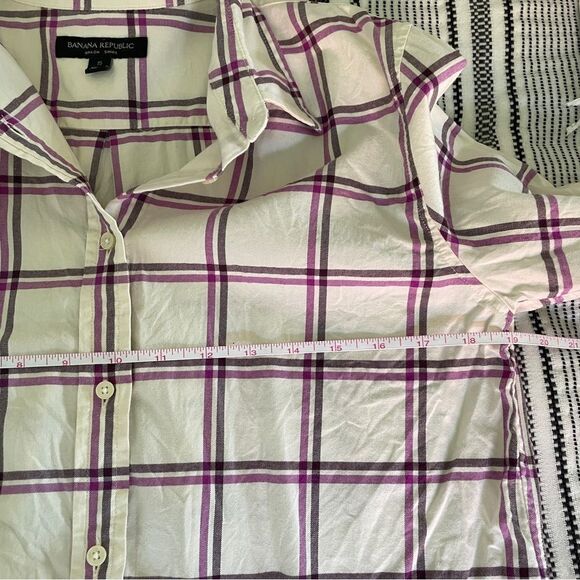 Banana Republic Plaid Dillon Button Down Shirt sz Small White Purple Western Top - Picture 8 of 11